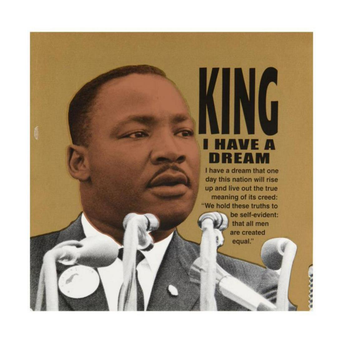 Steve Kaufman (1960-2010), "Martin Luther King" Limited: "Martin Luther King" is a limited edition silkscreen on canvas by Andy Warhol protege Steve Kaufman (1960-2010). This piece is numbered 36/50 and hand signed inverso. Includes Certificate of Authentic