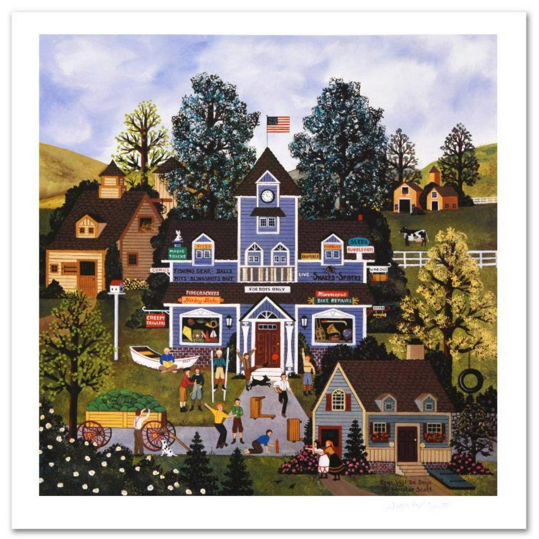 "Boys Will Be Boys" Limited Edition Lithograph by Jane: Cozy, down-home images of a bygone era when life was simpler - this is the feeling captured in the creations of one of the world's most recognized artists. "Boys Will Be Boys" is a limited edition lit