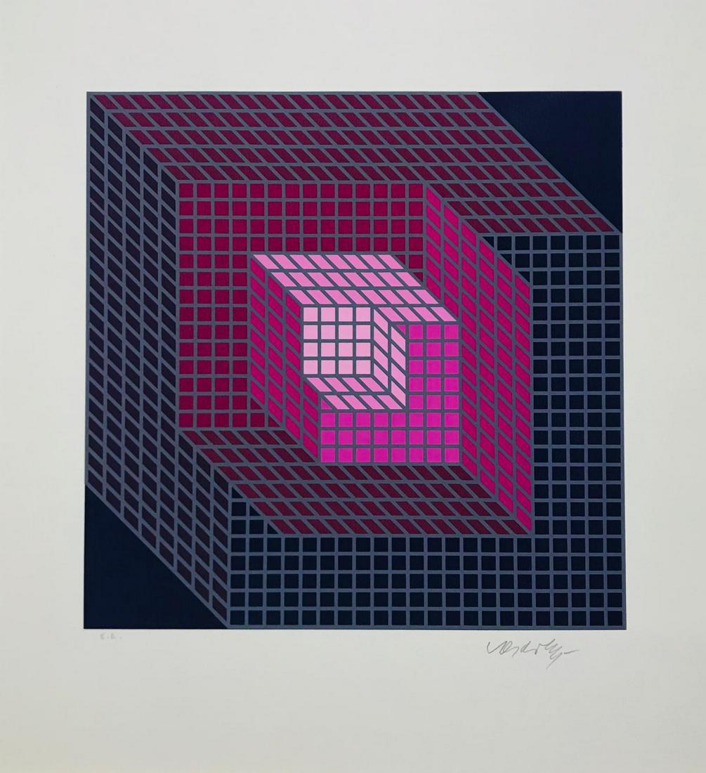 Victor Vasarely Hand Signed and Numbered Serigraph on: Artist: Victor Vasarely. Medium: Serigraph on Paper. Hand Signed and Numbered. Size: 16x16"