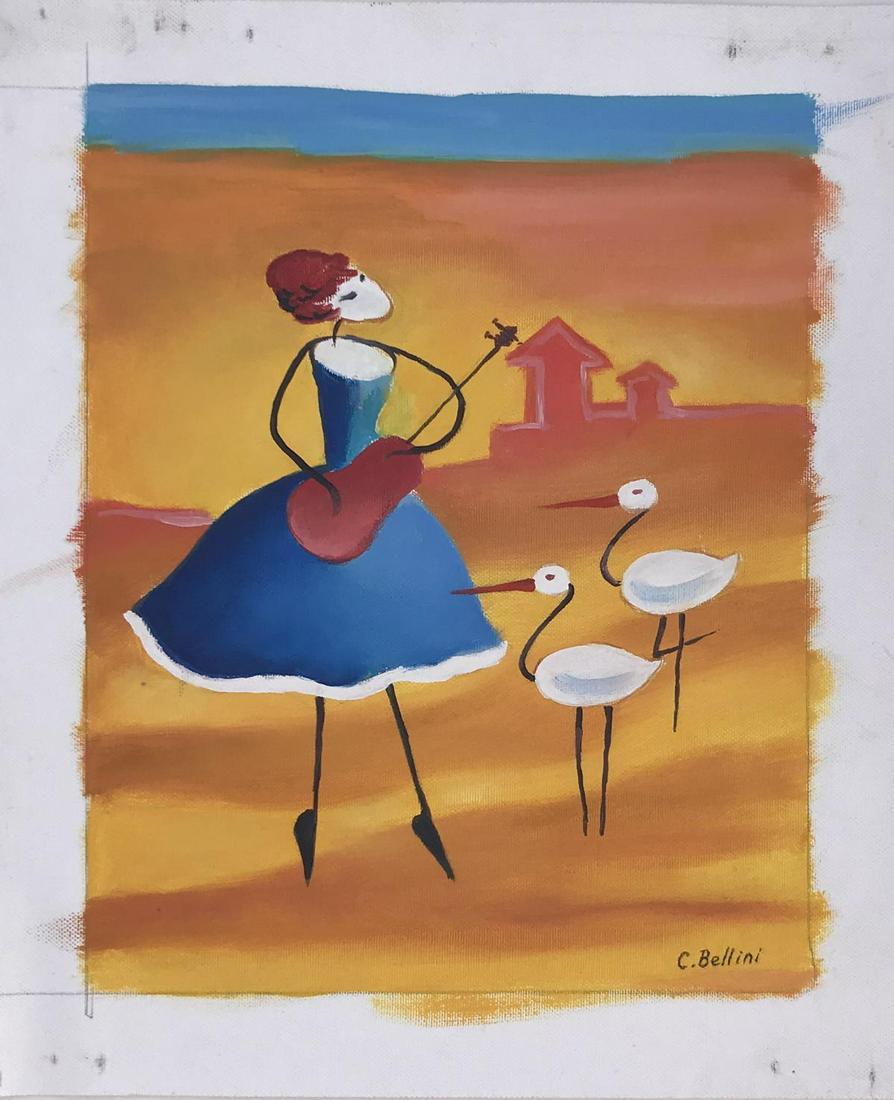 C. Bellini original painting on canvas: Artist: C. Bellini. Medium: original painting on canvas. Size: 9x12 inches