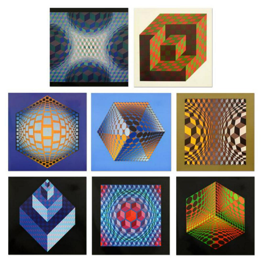 Victor Vasarely (1908-1997), "Structure Universelles De: "Structure Universelles De L'hexagone Portfolio" includes 8 heliogravure prints on paper from the Editions du Griffon (1971) by Victor Vasarely (1908-1997). Each piece is titled and dated inverso. Eac