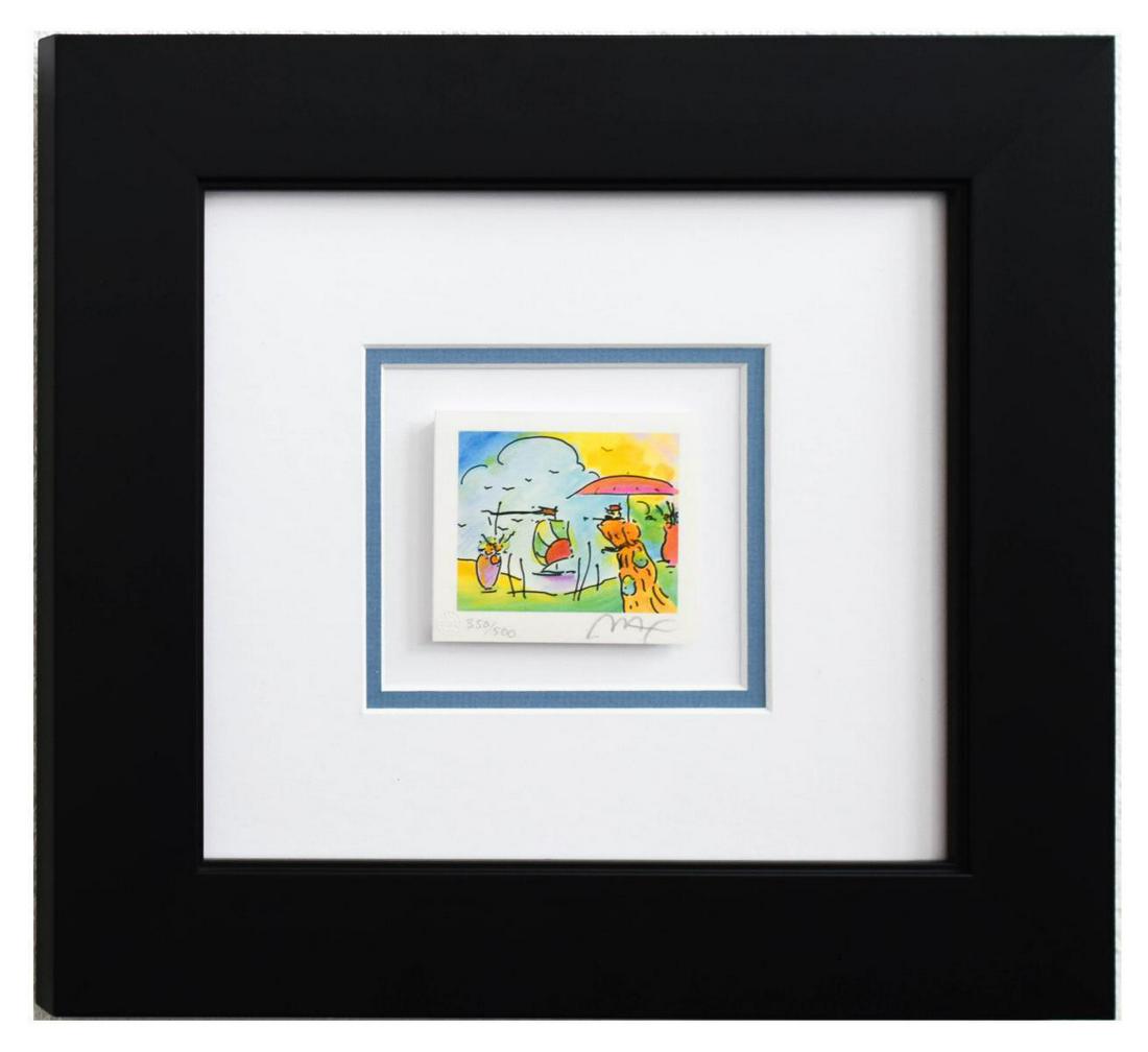 Peter Max- Original Lithograph "Sage, Sailboat And Vase: Artist: Peter Max. Medium: Original Lithograph. Title: Sage, Sailboat And Vase Series II Ver. I (Mini Series). Size (Unframed): 2.5" x 3". Size (Framed): 11.5" x 12.5". Limited Edition: Numbered 350/5