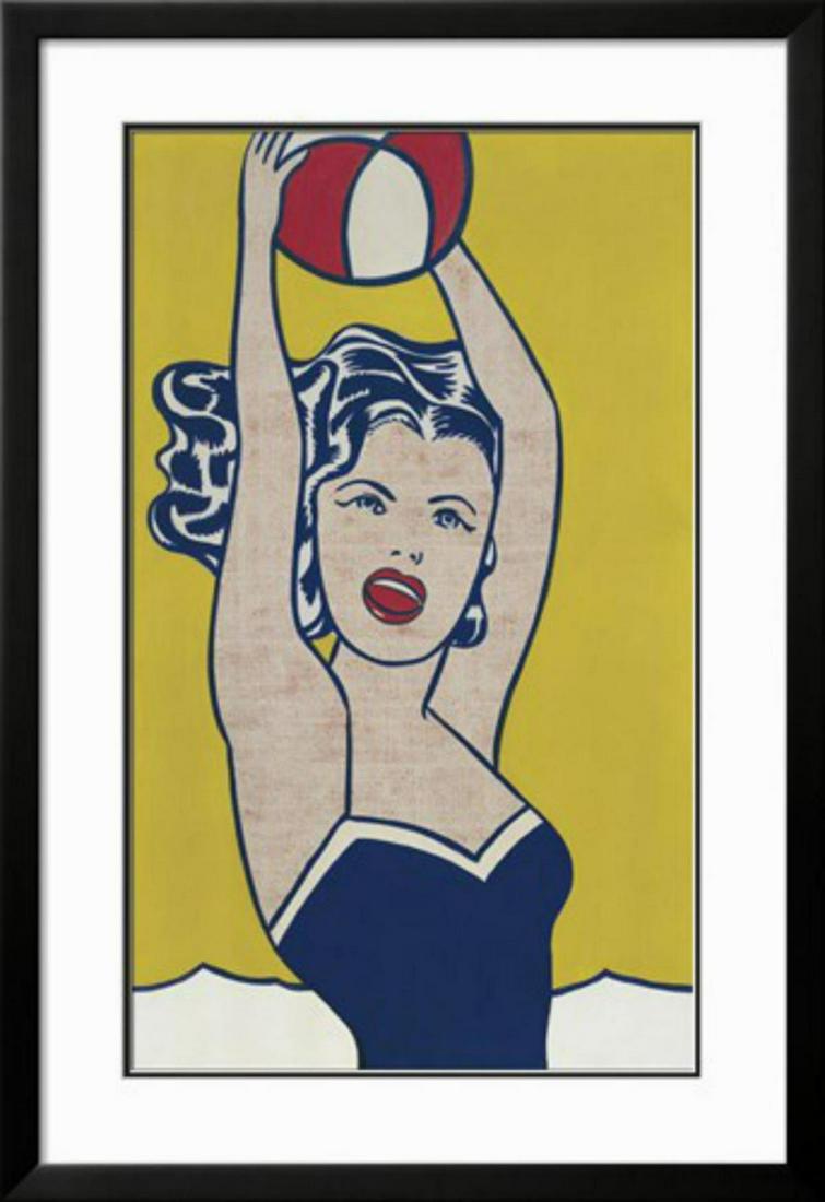 Roy Lichtenstein "Girl with Ball" Custom Framed: Artist: Roy Lichtenstein. Medium: Offset Lithograph. Title: Girl with Ball. Framed. Image Size: 20 x 34". Frame Size: 26x38".