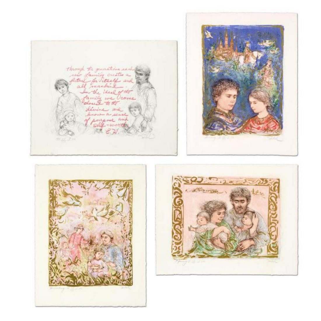 Edna Hibel (1917-2014), "The Family Suite Edition II": "The Family Suite Edition II" is a 4-piece set of limited edition lithographs on paper celebrating the beauty of family in all of its four stages: "Sowing - The Promise", "Ripening - The Fulfillment",