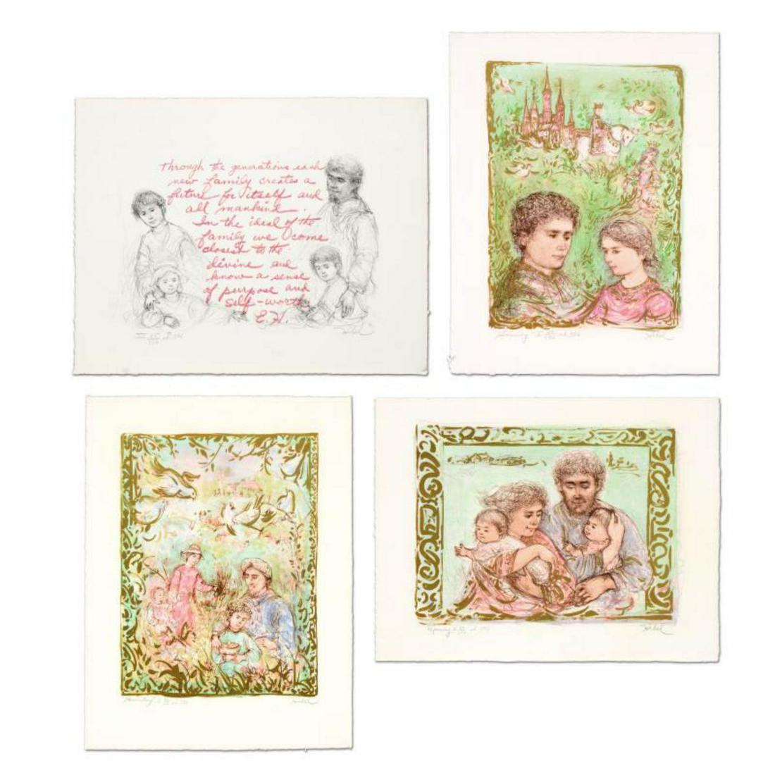 Edna Hibel (1917-2014), "The Family Suite Edition I": "The Family Suite Edition I" is a 4-piece set of limited edition lithographs on paper celebrating the beauty of family in all of its four stages: "Sowing - The Promise", "Ripening - The Fulfillment", 