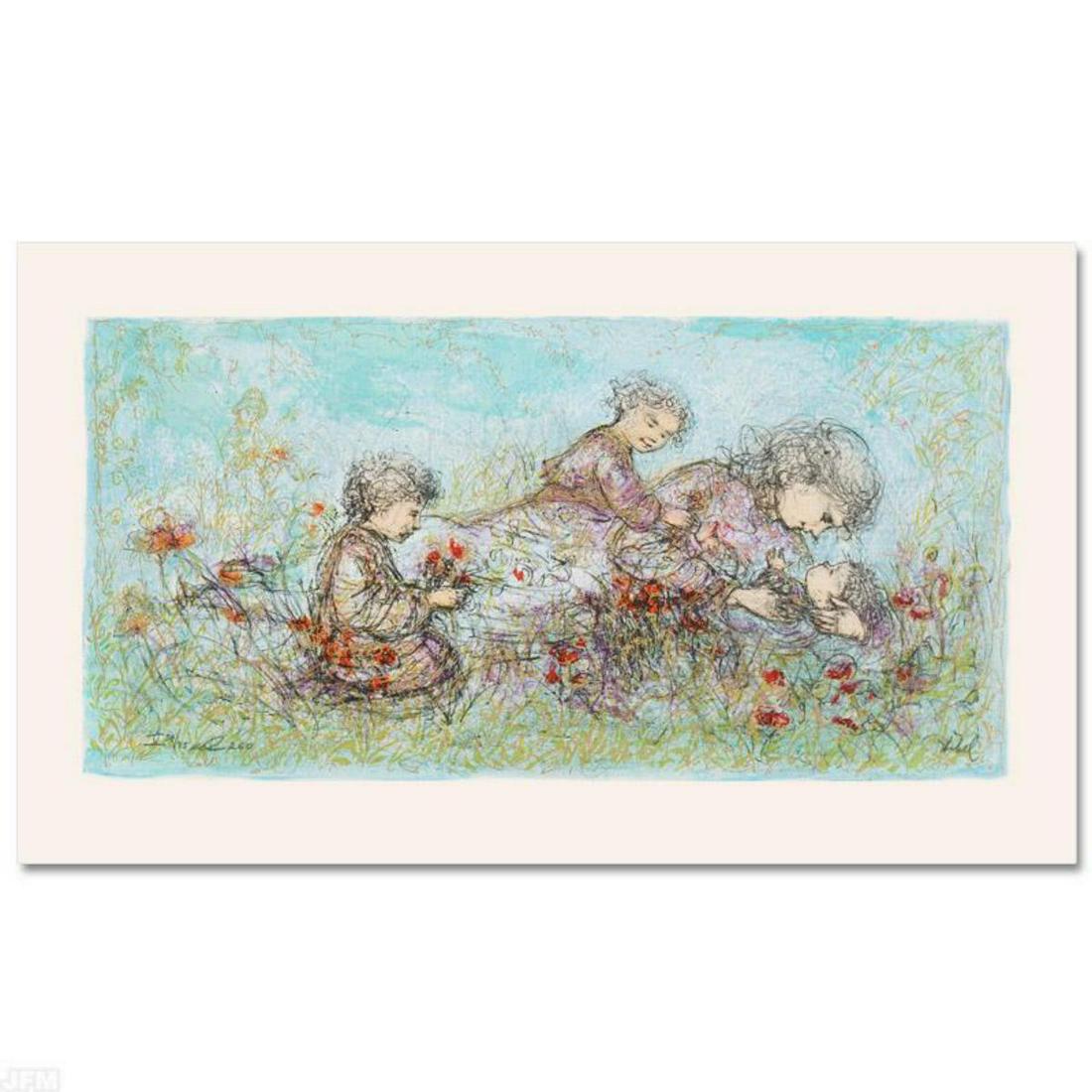 "Natures Caress" Limited Edition Lithograph by Edna: "Natures Caress" is a limited edition lithograph on paper, numbered and hand signed by Edna Hibel (1917-2014). Includes Certificate of Authenticity! Measures approx. 22" x 12" (with border), 17" x 9" 