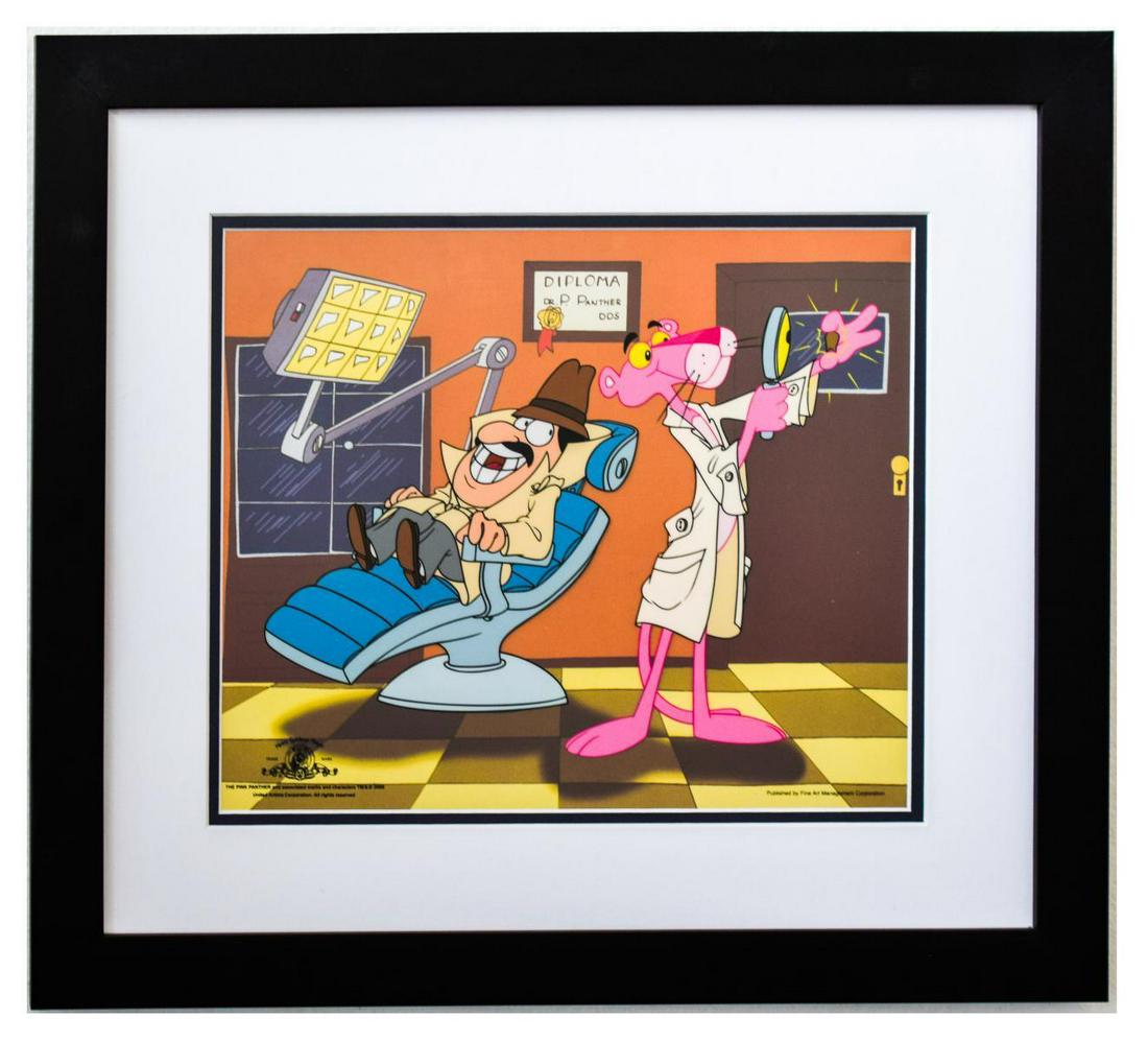 MGM- Sericel "Pink Panther Dentist": Artist: MGM. Medium: Sericel. Title: Pink Panther Dentist. Size (Unframed): 10" x 12". Size (Framed): 17" x 19". Certificate of Authenticity: Is included. Reference# 11532.