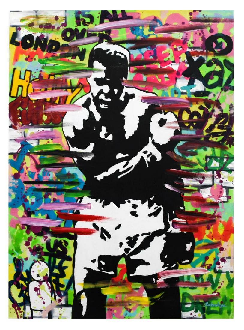 Nastya Rovenskaya- Mixed Media "Muhammad Ali": Artist: Nastya Rovenskaya. Medium: Mixed Media. Title: Muhammad Ali. Size (Unframed): 40" x 30". Certificate of Authenticity: From the publisher. Additional: Original one of a kind. Unframed. Referenc