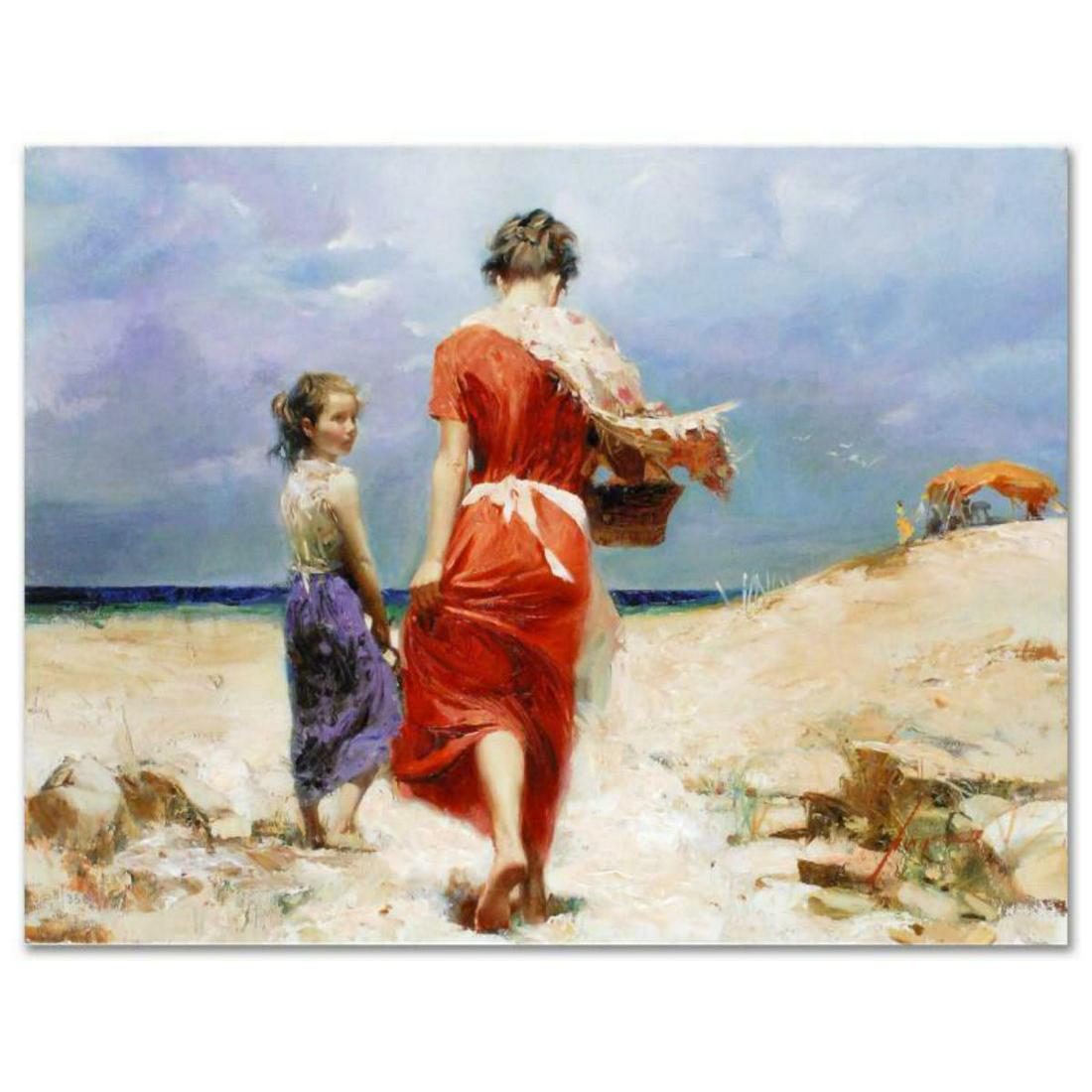 Pino (1939-2010), "Summer Retreat" Artist Embellished: "Summer Retreat" is a limited edition giclee on stretched canvas that has been hand-embellished by Pino himself, CP Numbered and Hand signed by Pino (1939-2010). Includes Certificate of Authenticity.