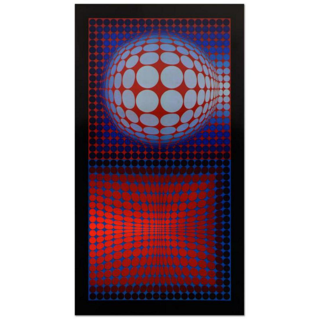 Victor Vasarely (1908-1997), "VP Host" Heliogravure: "VP Host" is a heliogravure print on paper by Victor Vasarely (1908-1997). This piece is titled inverso. Measures approx. 16.5" x 31.5" (image). Reference #: 226240.