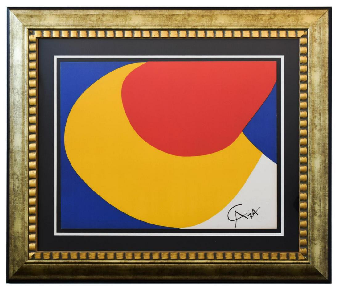 Alexander Calder- Lithograph "Flying colors -: Artist: Alexander Calder. Medium: Lithograph. Title: Flying colors - Convection. Size (Unframed): 20" x 26". Size (Framed): 39" x 33". Certificate of Authenticity: Is included. Additional: Year : 1974