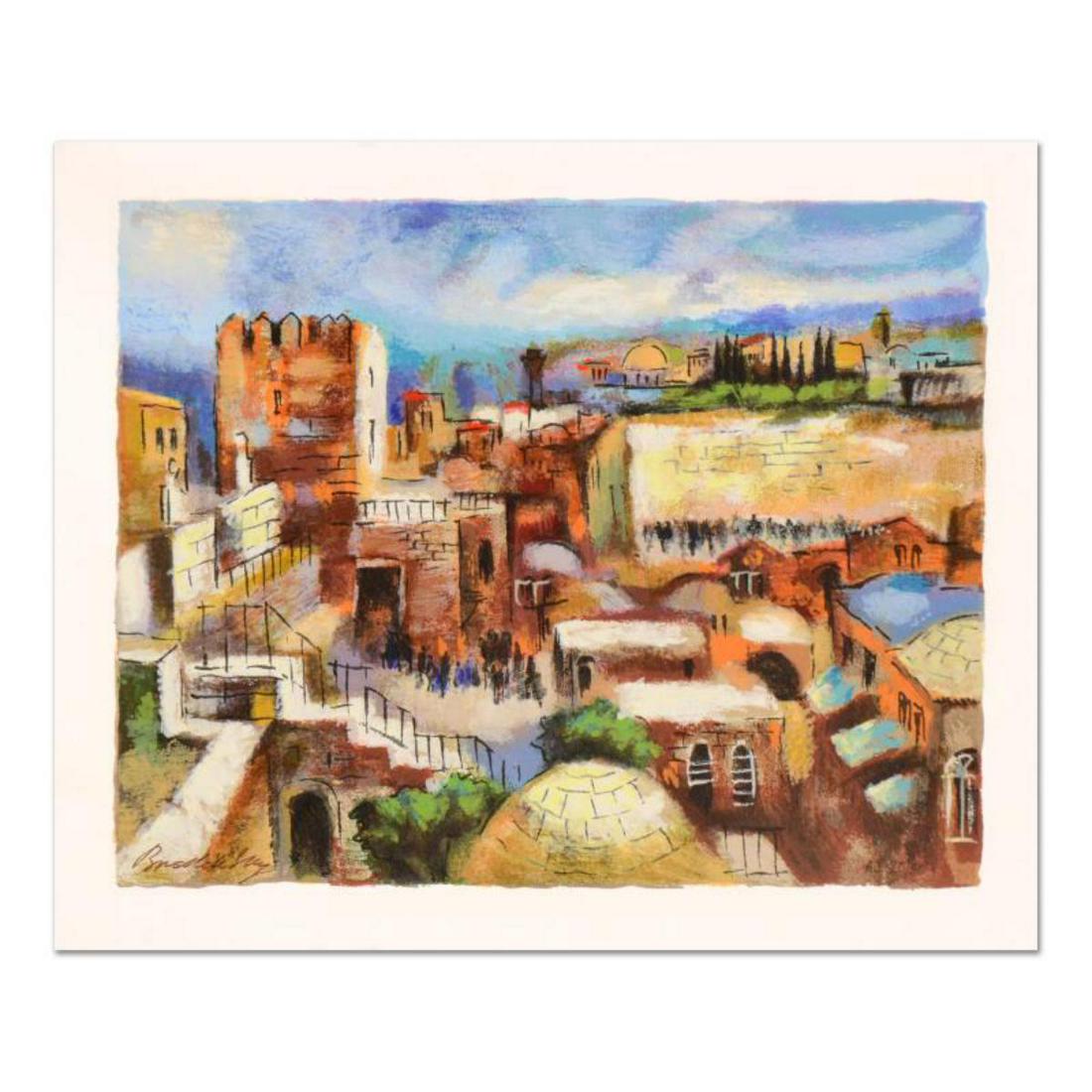 Slava Brodinsky, "Jerusalem" Limited Edition Serigraph,: "Jerusalem" is a limited edition serigraph on paper, numbered and hand signed by Slava Brodinsky. Includes Certificate of Authenticity. Measures approx. 17.5" x 15" (border), 12.5" x 10" (image). Refe