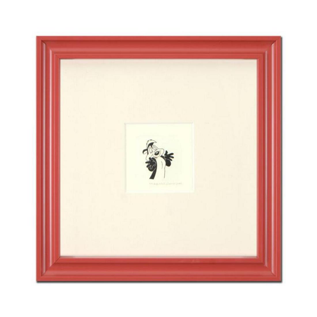 "Pepe Le Pew" Framed Limited Edition Etching with: "Pepe Le Pew" is a limited edition etching on paper with hand-tinted coloring from Warner Bros, numbered and dated 1999. This piece comes framed. Measures approx. 9" x 9" (with frame), 2" x 2.5" (imag