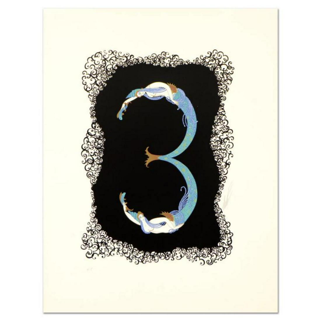 Erte (1892-1990), "Numeral 3" Limited Edition: "Numeral 3" is a limited edition serigraph on paper by Erte (1892-1990), numbered and hand signed by the artist. Includes Certificate of Authenticity. Measures approx. 17" x 22.5" (border), 12" x 16"