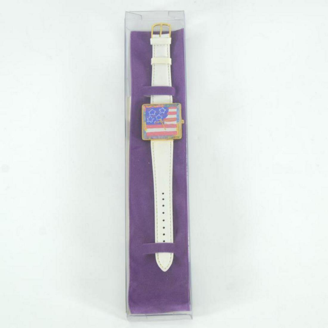 Vintage Peter Max "American Flag" Watch with Original: This is a vintage Peter Max "American Flag" wrist watch created for the Japanese market in 1991. This watch comes in the original packaging and with paperwork. Due to the age of the watch the battery
