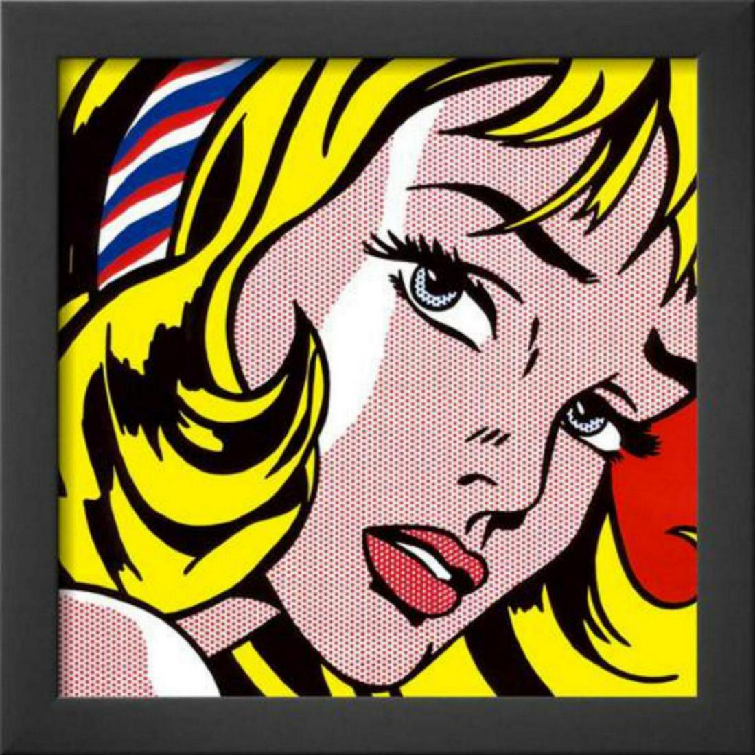Roy Lichtenstein "Girl with Hair Ribbon" Custom Framed: Artist: Roy Lichtenstein. Medium: Offset Lithograph. Title: Girl with Hair Ribbon. Image Size: 12x12". Frame Size: 13.5x13.5". Custom Framed.