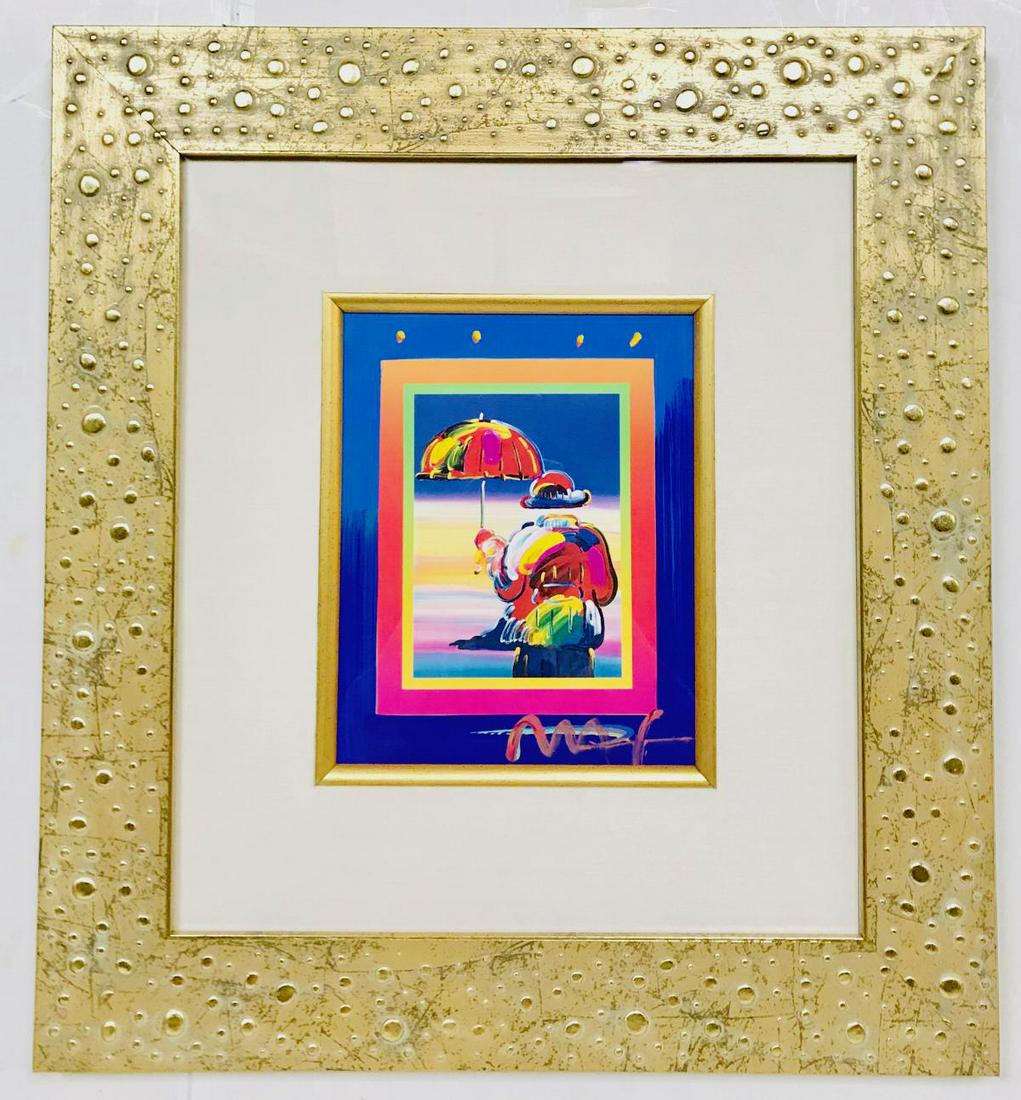 Peter Max "Umbrella Man" Mixed media Acrylic on Paper: Artist: Peter Max. Title: "Umbrella Man". Medium: Mixed media Acrylic on Paper. Custom framed. Image size: 10x8". Framed: 22x20".