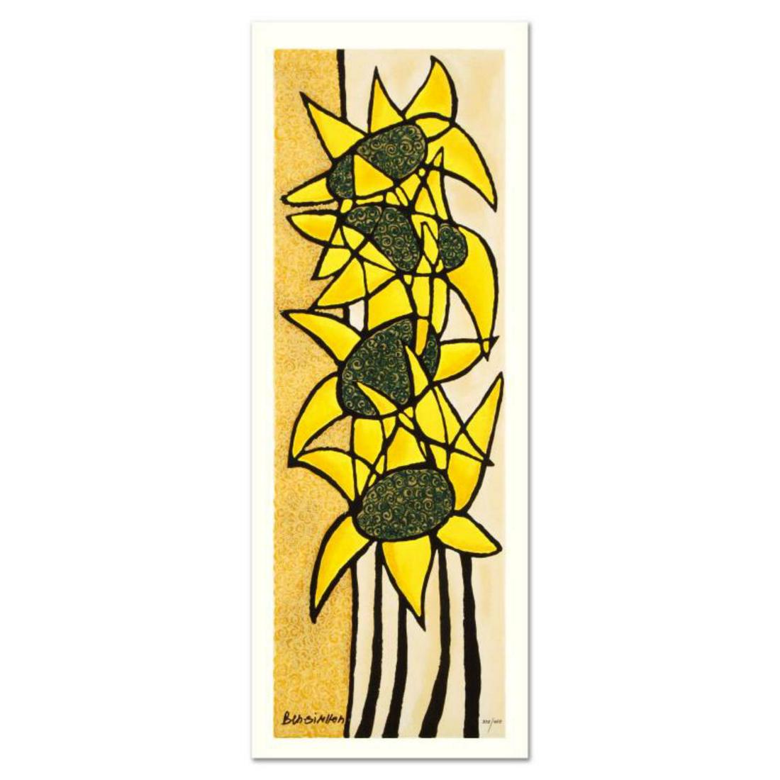 Avi Ben-Simhon, "Sunflower Trio" Limited Edition: "Sunflower Trio" is a limited edition serigraph on paper, numbered and hand signed by Avi Ben-Simhon. Includes Certificate of Authenticity! Measures approx. 10.5" x 29" (with border), 9" x 26.5" (imag