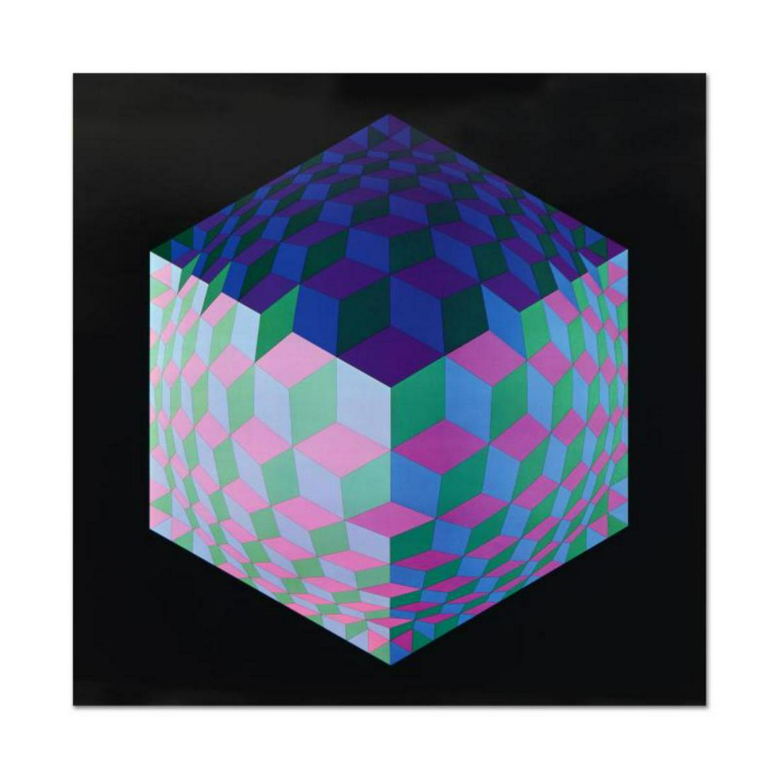 Victor Vasarely (1908-1997), "Hat Leg" Heliogravure: "Hat Leg" is a heliogravure print on paper from the Editions du Griffon (1974) by Victor Vasarely (1908-1997). This piece is titled inverso. Measures approx. 23.5" x 23.5" (image). Reference #: 235991