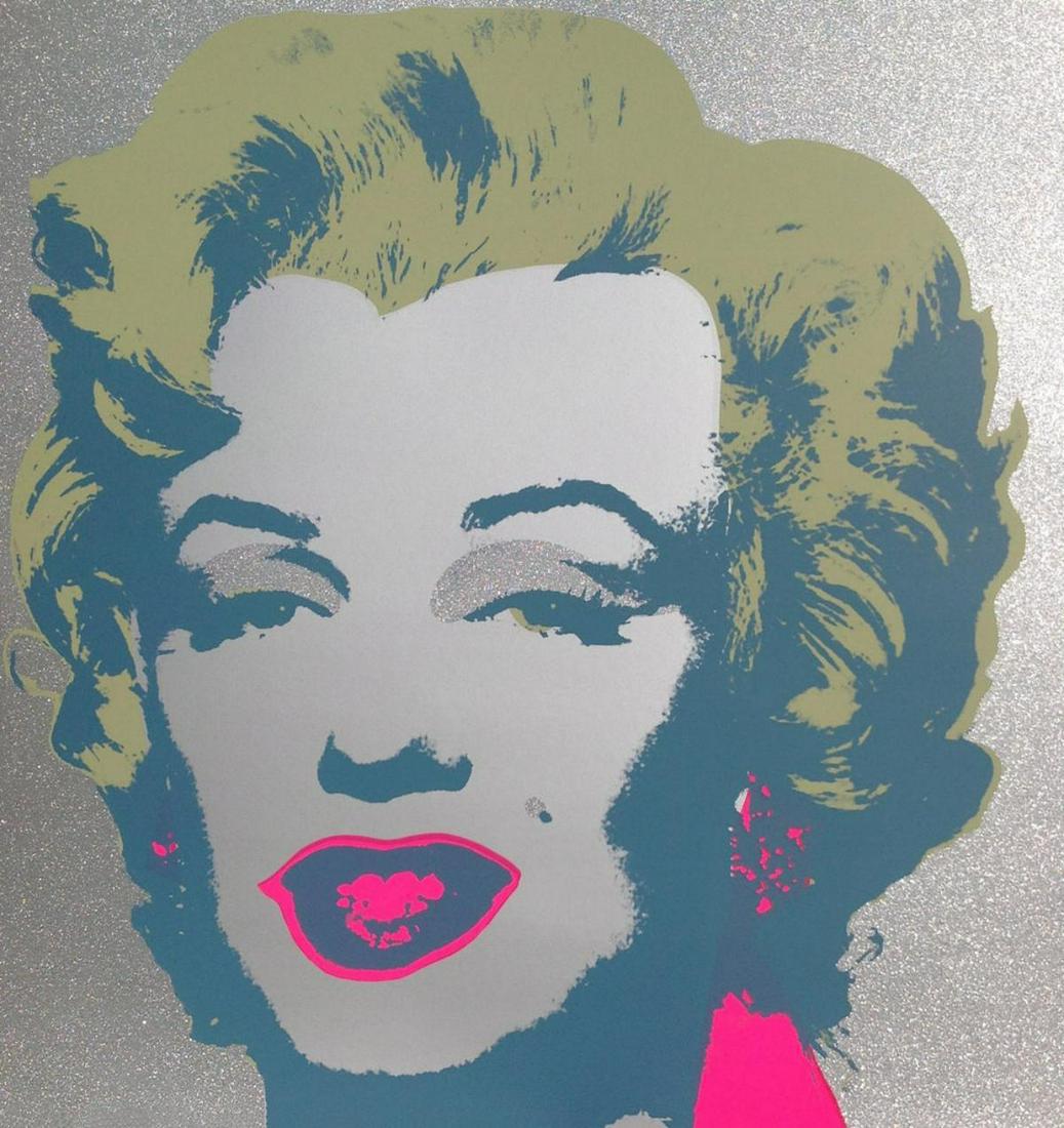 Andy Warhol- Silk Screen Print with Diamond Dust on it;: Artist: Andy Warhol. Medium: Silk Screen Print with Diamond Dust on it; Printed on Museum Board. Title: Diamond Dust Marilyn. Size (Unframed): 36" x 36". Additional: The piece is stamped in blue on th
