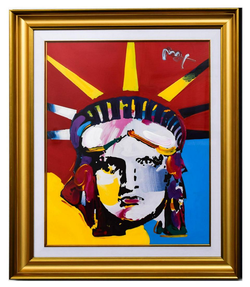 Peter Max- Original Mixed Media "Delta (Liberty) 2006: Artist: Peter Max. Medium: Original Mixed Media. Title: Delta (Liberty) 2006 #1. Size (Unframed): 30" x 24". Size (Framed): 38.5" x 33". Certificate of Authenticity: From Peter Max Studio. Additional: