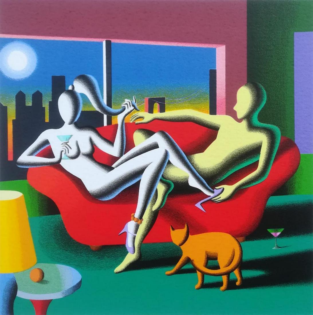 Mark Kostabi "Date Night" Original Serigraph: Artist: Mark Kostabi. Medium: Original Serigraph. Title: Date Night. Size: 35x35cm. Hand Signed and Numbered. Pino Procopio was born in 1954 in Guardavalle, Calabria. He enjoyed modelling clay since n