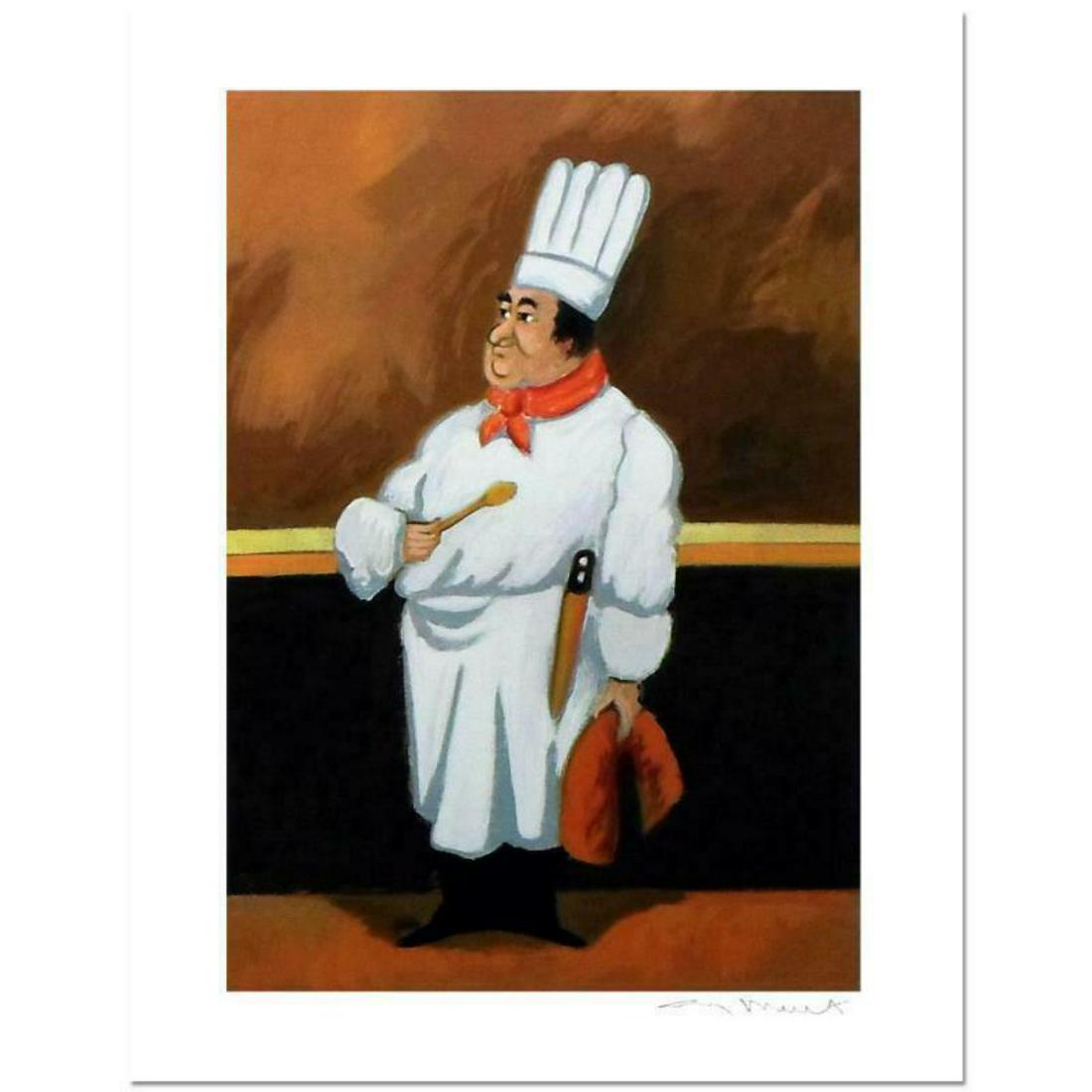 Guy Buffet, "Chef Albert" Limited Edition Serigraph;: "Chef Albert" is a limited edition serigraph on paper by Guy Buffet. It is numbered, hand-signed by the artist, and comes with a Certificate of Authenticity. Measures approx. 13.5" x 19.5" (image). Re