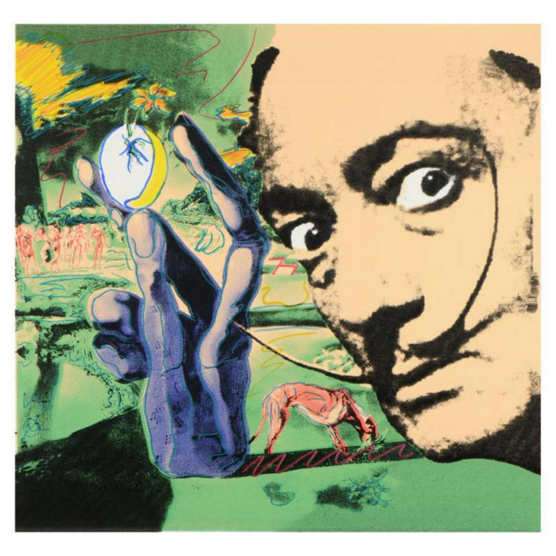Steve Kaufman (1960-2010), "Dali Homage" Hand: "Dali Homage" is a hand embellished limited edition hand pulled silkscreen on canvas by Andy Warhol protege Steve Kaufman (1960-2010). This piece is numbered 46/50 and hand signed inverso. Includes Ce