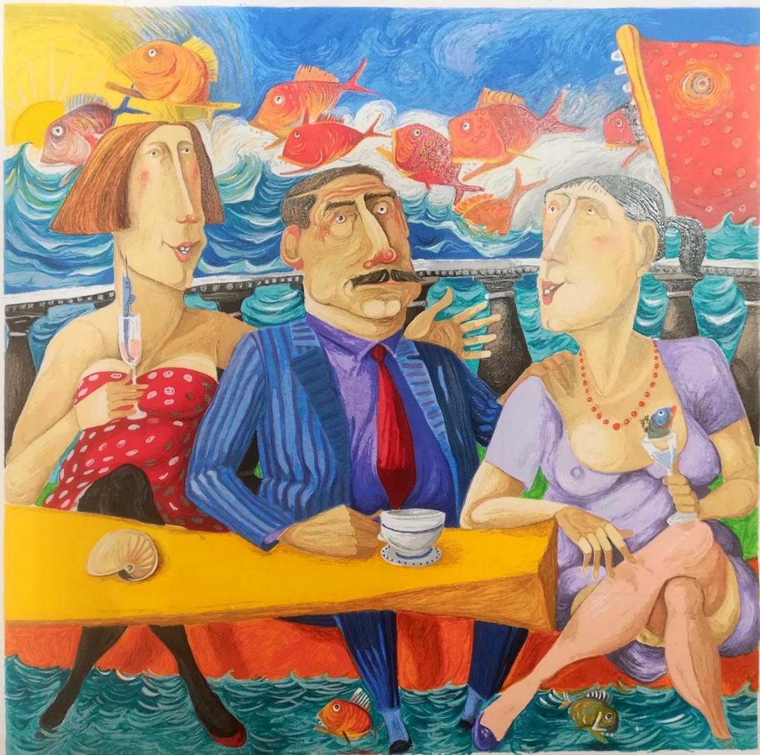 Pino Procopio "BAR SOTTO IL MARE cartoncino" Original: Artist: Pino Procopio. Medium: Original Serigraph. Title: BAR SOTTO IL MARE cartoncino. Size: 40x40cm. Hand Signed and Numbered. Giampaolo Talani was born in 1955 in Florence, Italy. After much artist