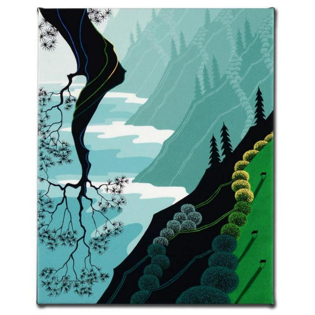 "Coastal Fir" Limited Edition Giclee on Canvas by: Larissa Holt, a student of distinguished artist Eyvind Earle(1916-2000), uses bold colors and breathtaking scenery to create images of Nature in her own unique style. "Coastal Fir" is a limited editio