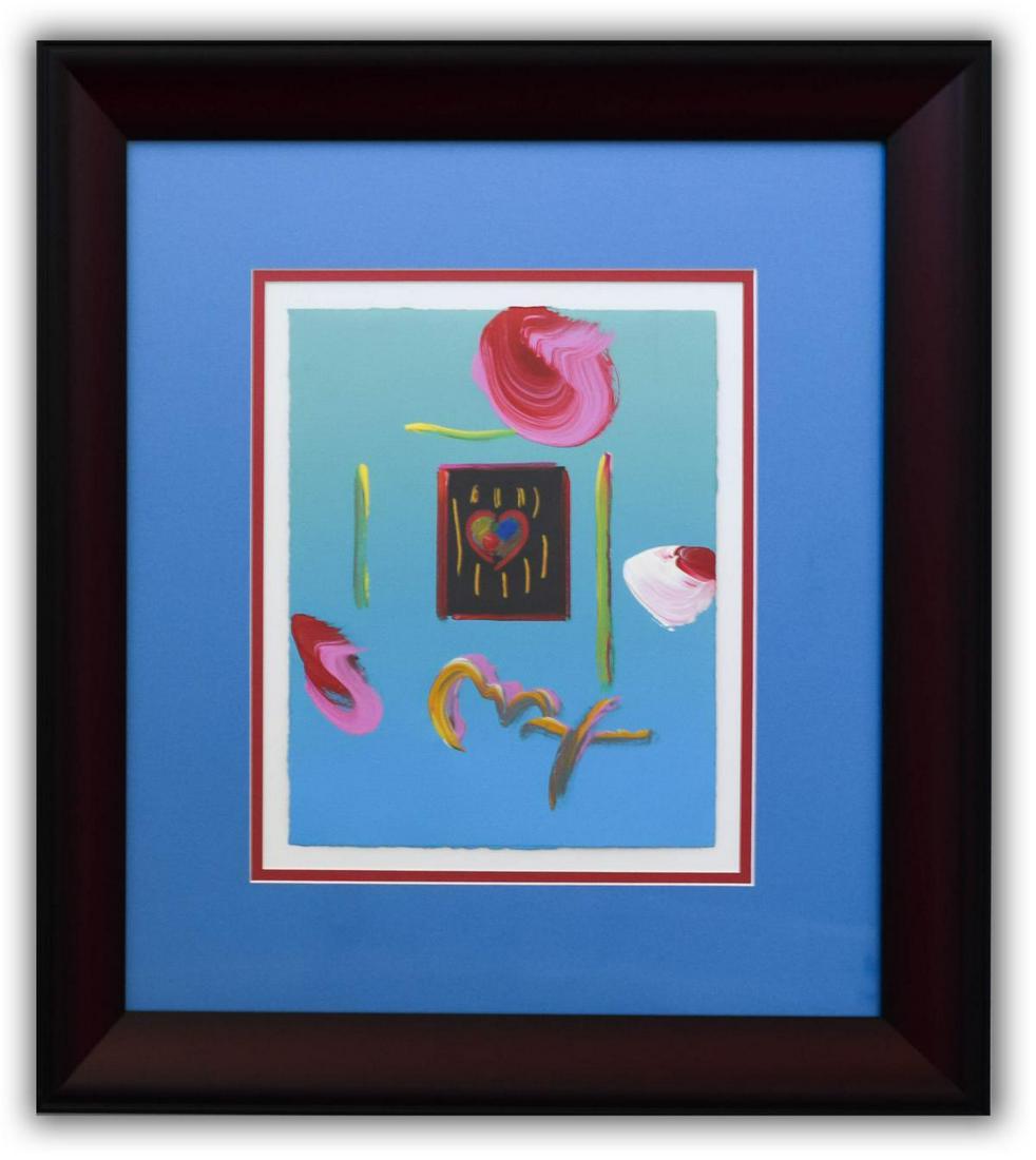 Peter Max- Original Mixed Media "Heart Suite II: Heart: Artist: Peter Max. Medium: Original Mixed Media. Title: Heart Suite II: Heart IV Ver. I#133. Size (Unframed): 11" x 8.5". Size (Framed): 22" x 21". Certificate of Authenticity: From Peter Max Studio.