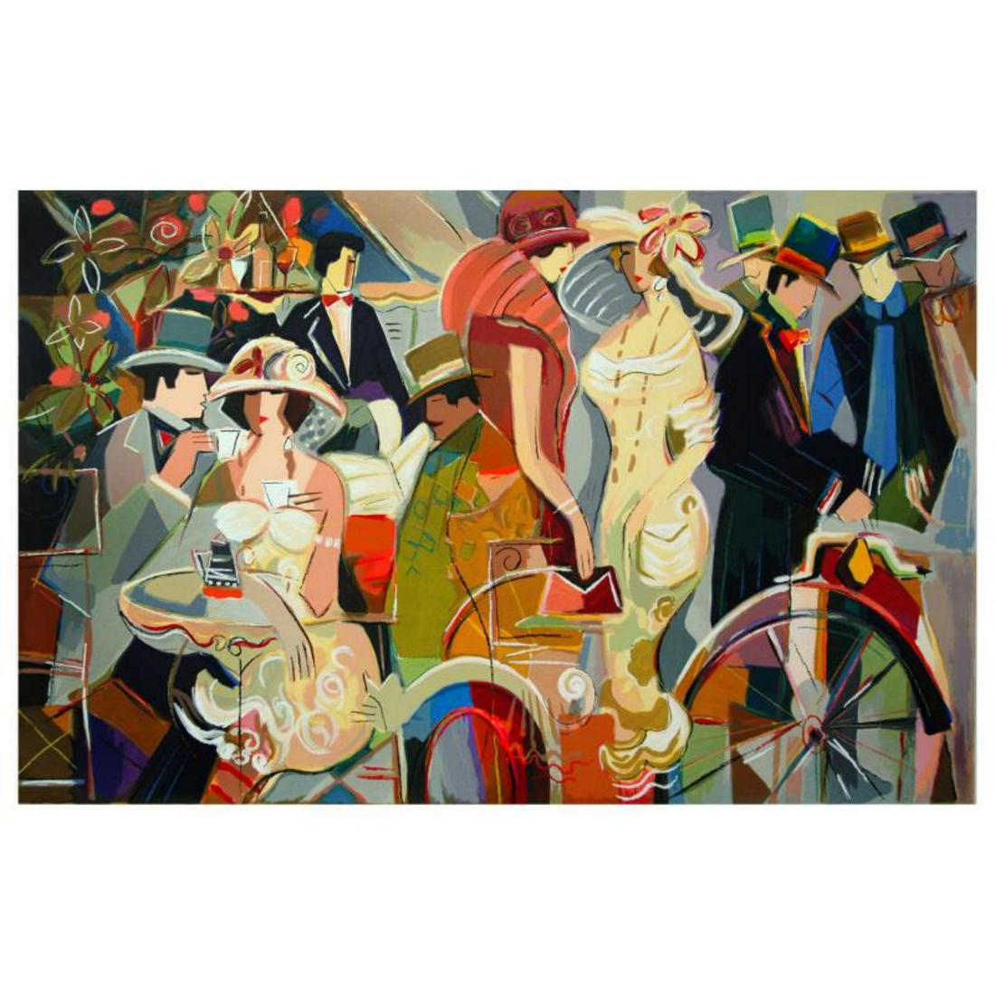 Isaac Maimon, "Cafe Romantique" Limited Edition: "Cafe Romantique" is a limited edition serigraph on paper by Isaac Maimon, numbered and hand signed by the artist. Includes Letter of Authenticity. Measures approx. 41" x 27.5" (border), 38" x 24" (im