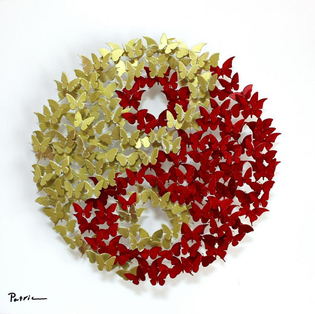 Patricia Govezensky- Original 3D Metal Art on Wood "Yin: Artist: Patricia Govezensky. Medium: Original 3D Metal Art on Wood. Title: Yin and Yang. Size (Unframed): 20" x 20". Certificate of Authenticity: From the publisher. Reference# 10899.