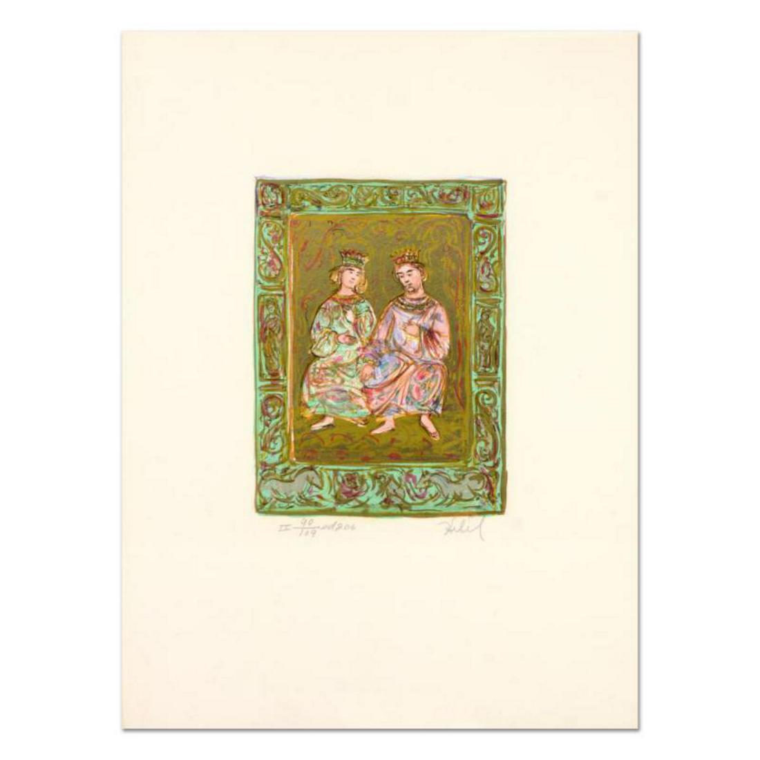 Edna Hibel (1917-2014), "Dialogue of David and: "Dialogue of David and Bathsheba" is a limited edition lithograph on paper by Edna Hibel (1917-2014), numbered and hand signed by the artist. Includes Certificate of Authenticity. Measures approx. 12.