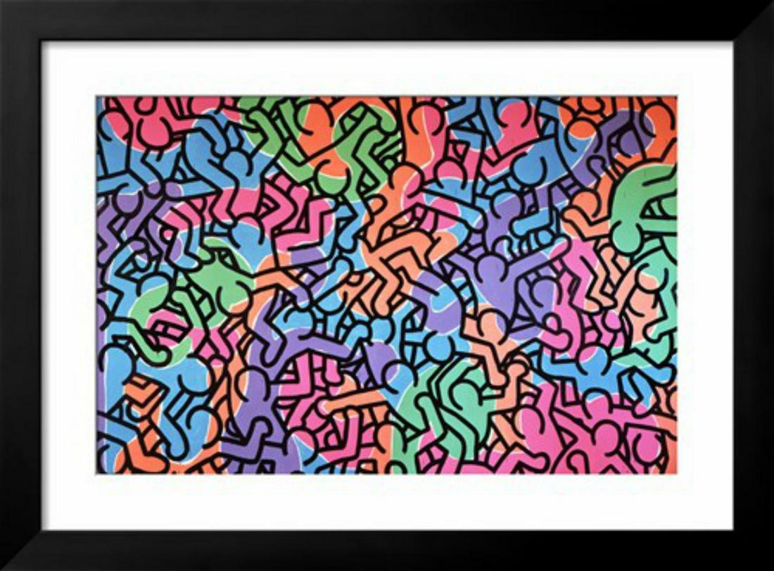 Keith Haring "Untitled, 1985 (figures)" Custom Framed: Artist: Keith Haring. Medium: Offset Lithograph. Title: Untitled, 1985 (figures). Size: 32.5x24"