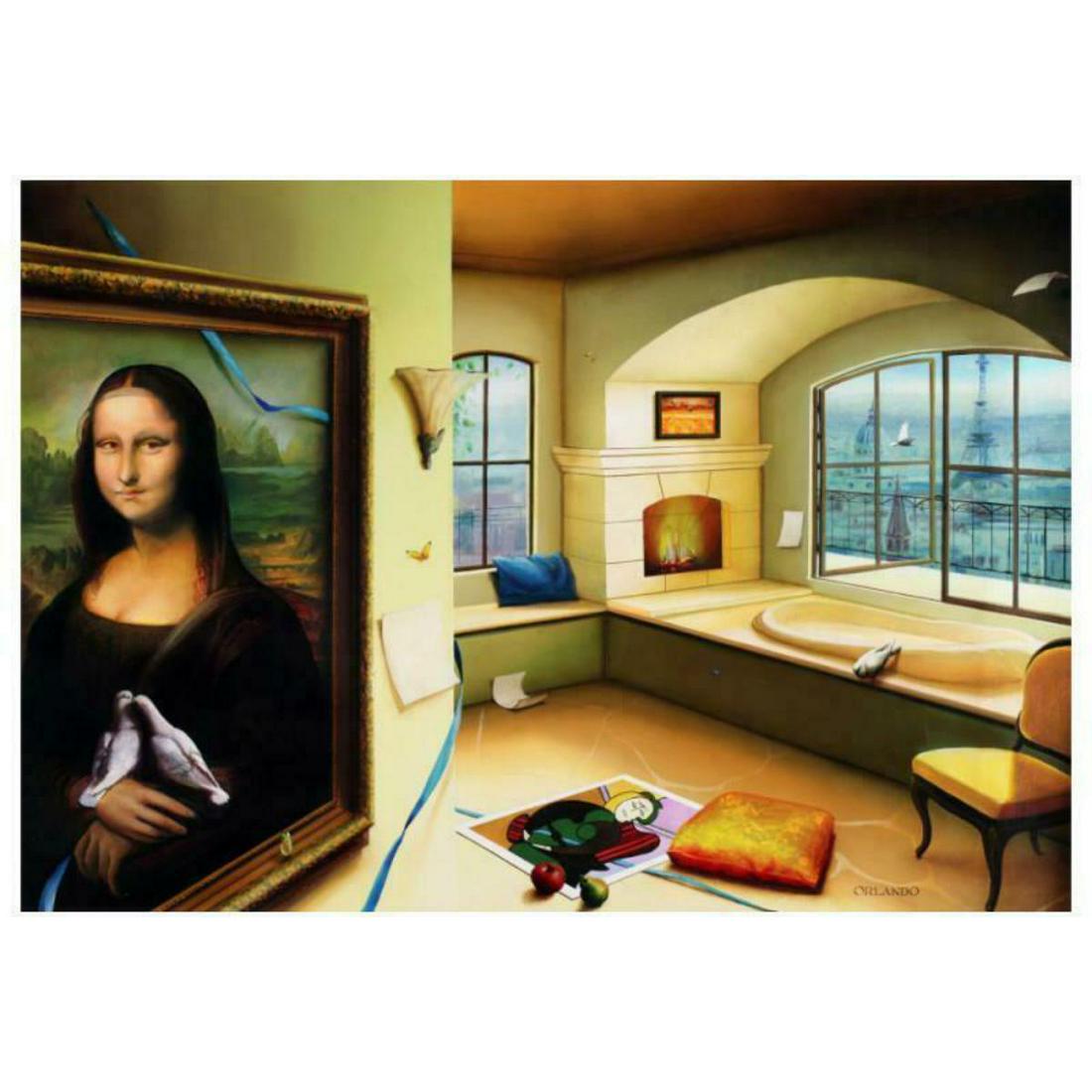 Orlando Quevedo, "Mona Lisa" Limited Edition on Canvas,: "Mona Lisa" is a limited edition giclee on canvas by Orlando Quevedo, numbered and hand signed by the artist. Includes Certificate of Authenticity! Measures approx. 34" x 24" (image). Reference #: 224