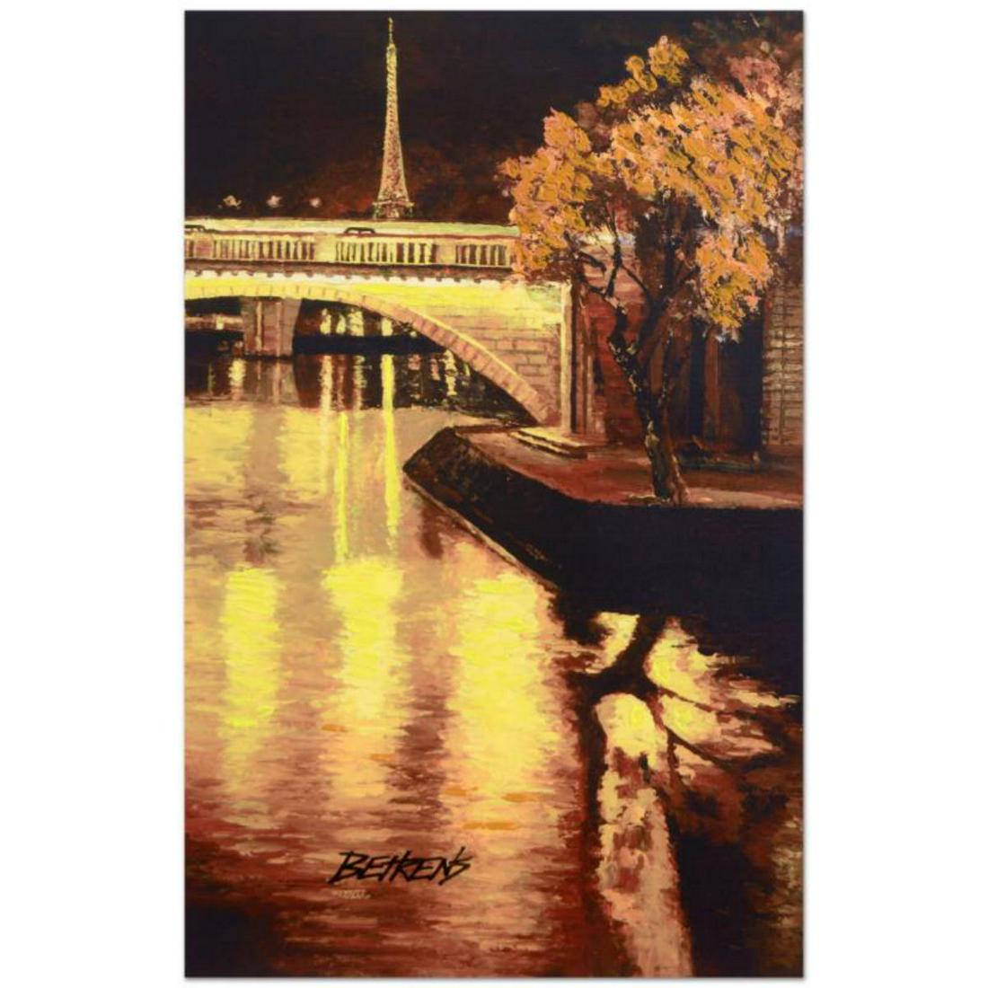 Howard Behrens (1933-2014), "Twilight on the Seine, I": "Twilight on the Seine, I" is a limited edition hand embellished giclee on canvas by Howard Behrens (1933-2014), numbered and hand signed by the artist. Includes Certificate of Authenticity! Measures 