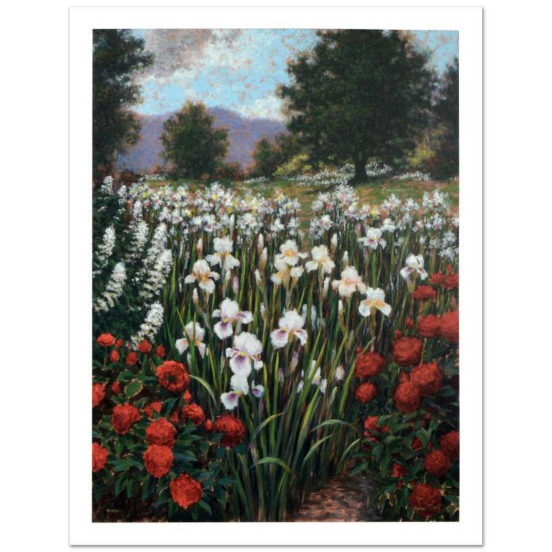 "Irises In A Meadow" Limited Edition Giclee (34" x 44"): "Irises In A Meadow" is a limited edition giclee on paper by Brian Davis, numbered and hand signed by the artist. Includes Certificate of Authenticity! Measures approx. 34" x 44" (with border), 30" x 