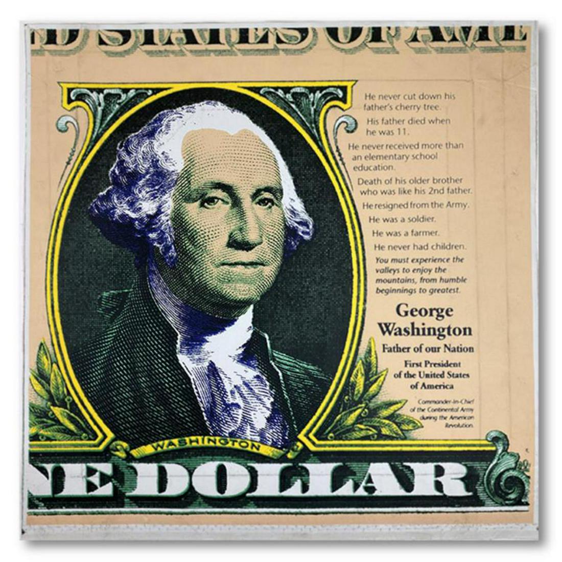 Steve Kaufman (1960-2010), "George Washington, Father: "George Washington, Father of Our Nation " is a limited edition hand pulled silkscreen mixed media on canvas by Andy Warhol protege Steve Kaufman (1960-2010). This piece is numbered and 26/200 and han