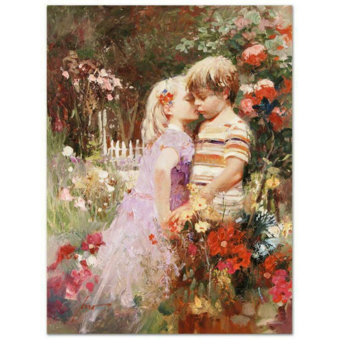 Pino (1939-2010), "The Kiss Revisited" Artist: "The Kiss Revisited" is a limited edition giclee on stretched canvas that has been hand-embellished by Pino himself, AP Numbered and Hand signed by Pino (1939-2010). Includes Certificate of Authentici