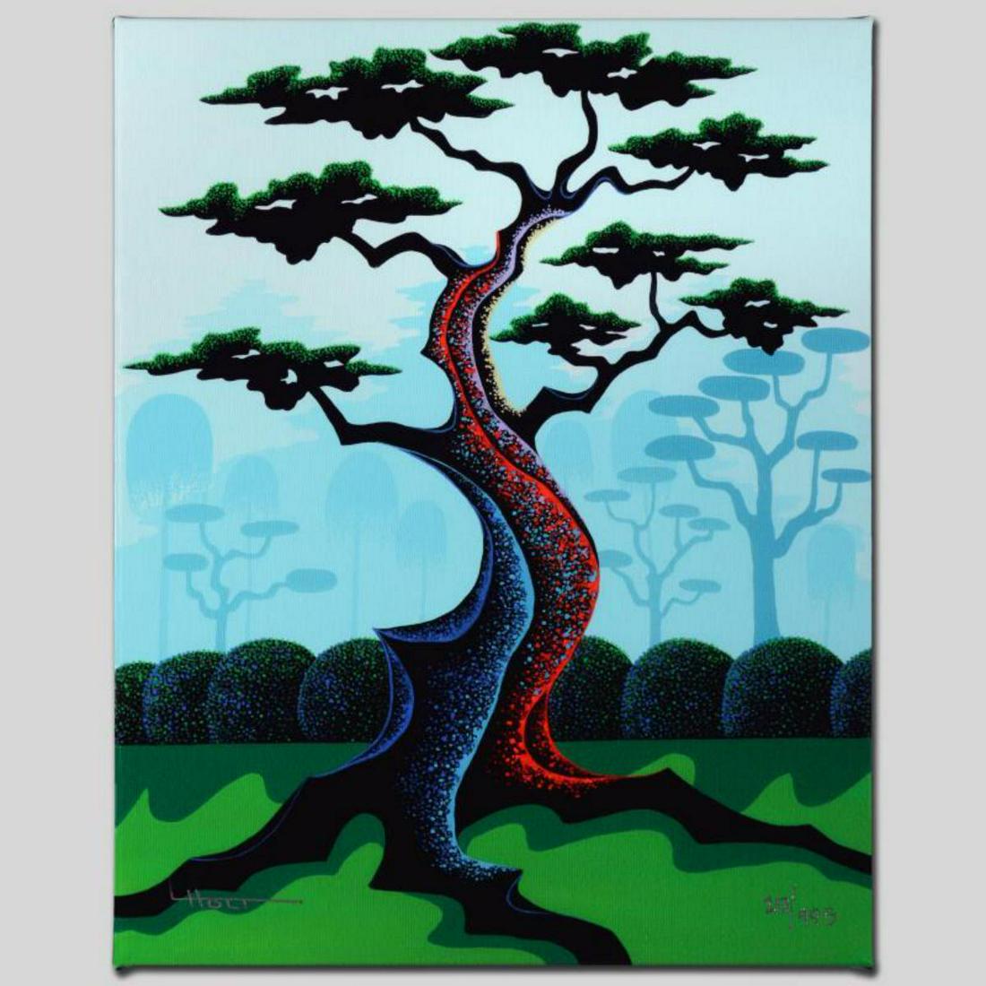 "Japanese Garden" Limited Edition Giclee on Canvas by: Larissa Holt, a student of distinguished artist Eyvind Earle(1916-2000), uses bold colors and breathtaking scenery to create images of Nature in her own unique style. "Japanese Garden" is a limited ed