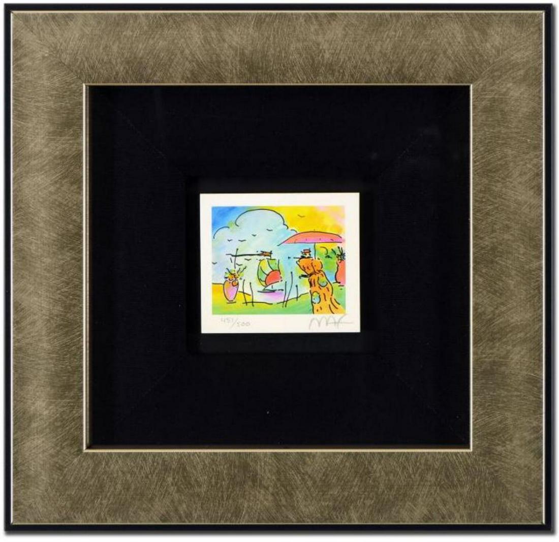 Peter Max- Original Lithograph "Sage Sailboat & Vase: Artist: Peter Max. Medium: Original Lithograph. Title: Sage Sailboat & Vase (Series II Ver. I). Size (Unframed): 3" x 3.5". Size (Framed): 10" x 10.5". Limited Edition: Numbered 451/500. Certificate o