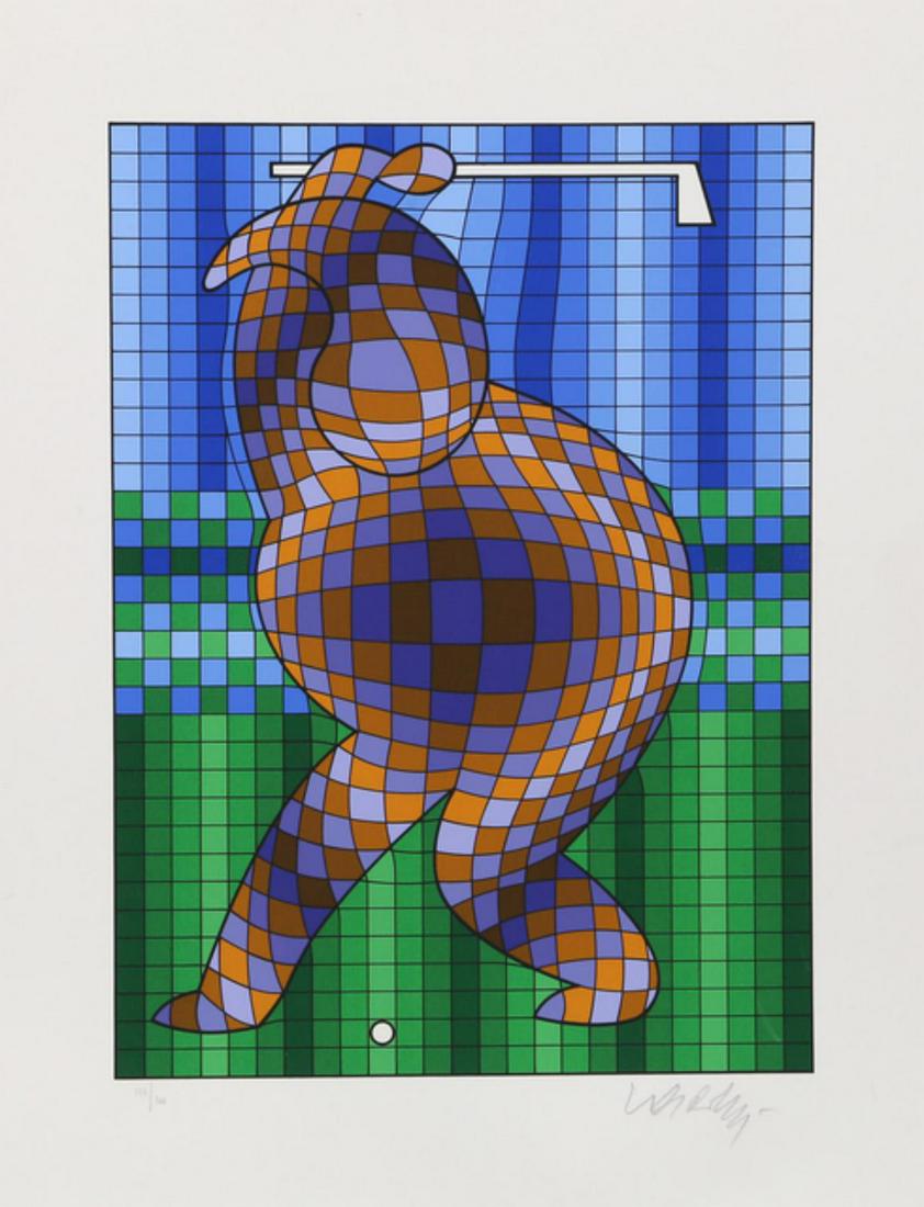 Victor Vasarely "THE GOLFER" Serigraph: Artist: Victor Vasarely. Title: "THE GOLFER". Medium: Serigraph. Size: approx. 18x14". Edition of 300. Hand Signed and Numbered.
