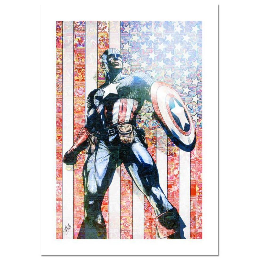 Stan Lee Signed, "Captain America Theater Of War:: A piece of comic book history, this limited edition print, drawn by Elia Bonetti, depicts the popular hero Captain America. "Captain America Theater Of War: Ghosts of My Country #1" is a numbered limi