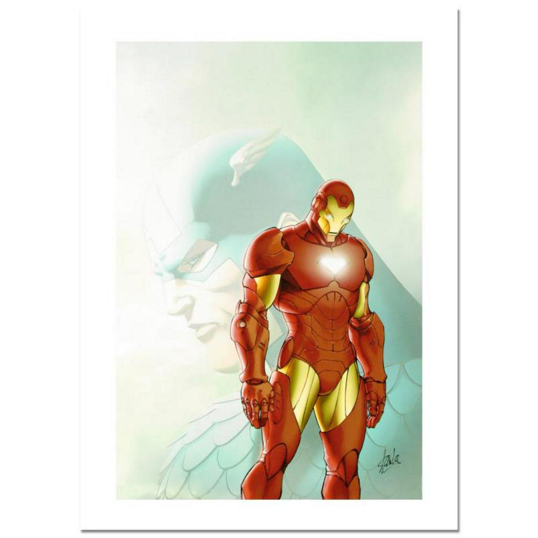 Stan Lee Signed, "Fallen Son: The Death of Captain: A piece of comic book history, this limited edition print, drawn by Michael Turner (1971-2008), depicts the popular characters of Iron Man and Captain America. Michael Turner started his career at Top