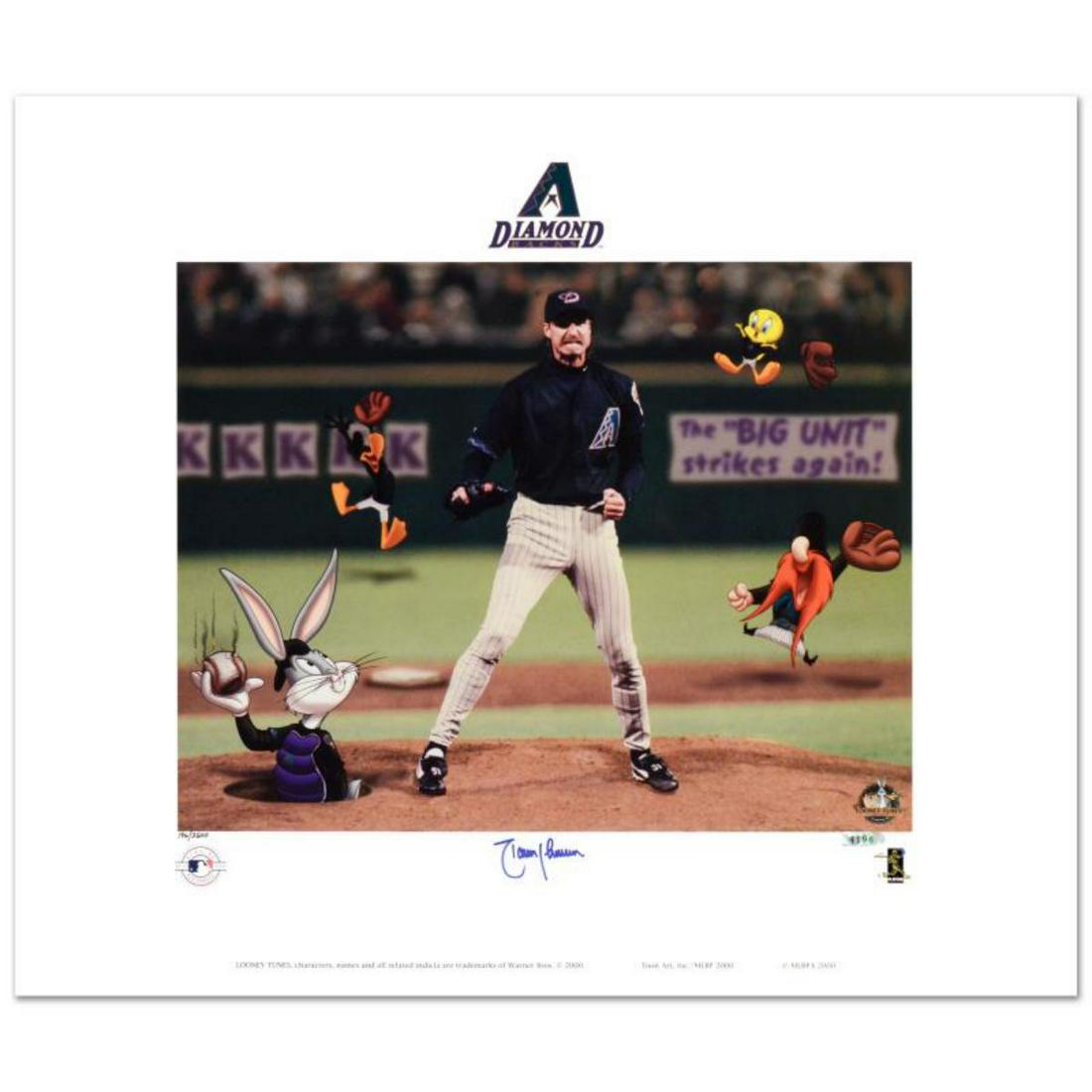 "Randy Johnson" Limited Edition Lithograph from Warner: "Randy Johnson" is a limited edition lithograph on paper from Warner Bros., numbered and hand signed by Randy Johnson, with hologram seal of Authenticity. Also, includes Certificate of Authenticity! M