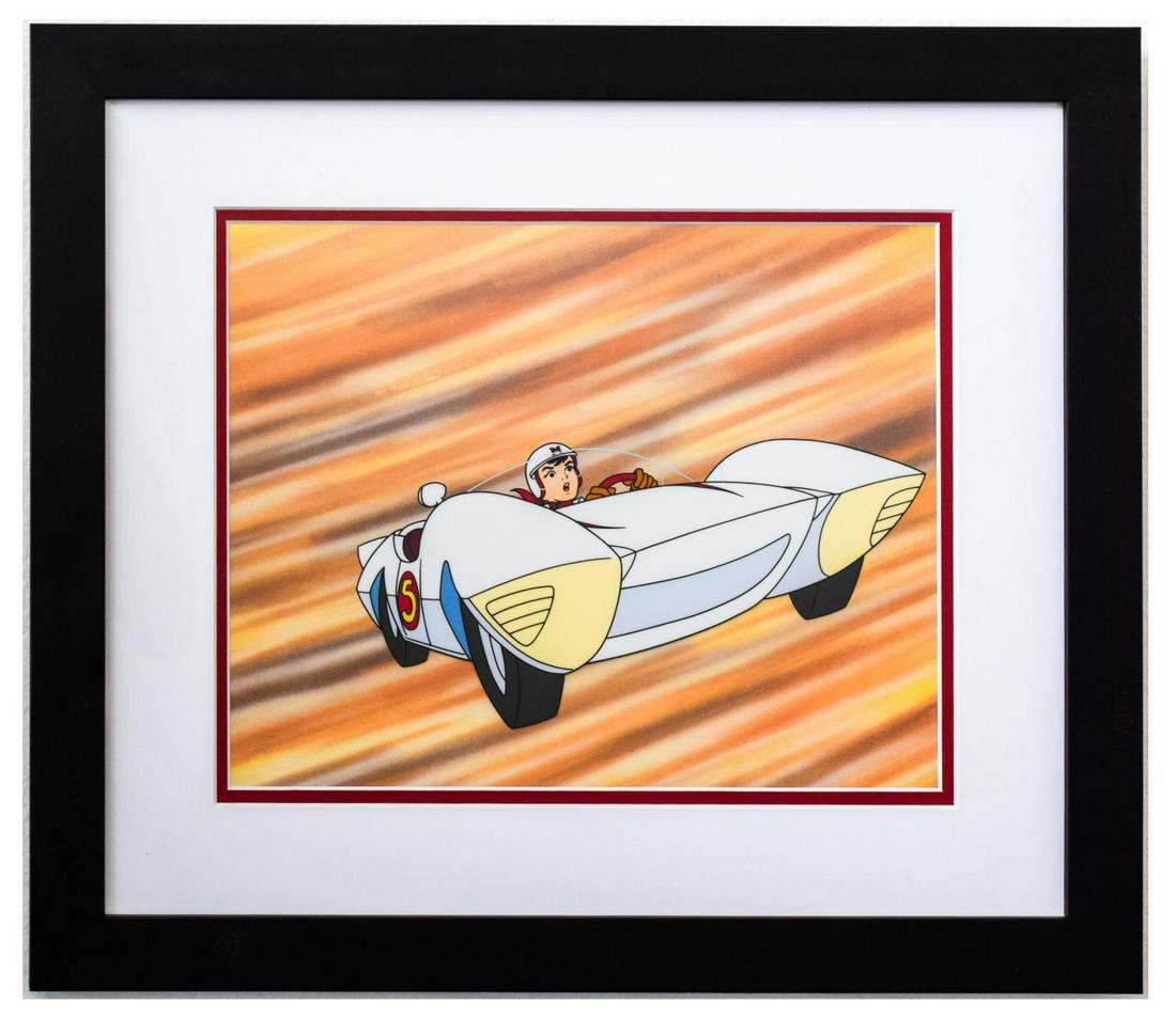 Tatsuo Yoshida- Sericel "Speed Racer in the 'Mach 5'": Artist: Tatsuo Yoshida. Medium: Sericel. Title: Speed Racer in the 'Mach 5'. Size (Unframed): 10" x 12". Size (Framed): 16" x 19". Certificate of Authenticity: Is included. Reference# 11527.