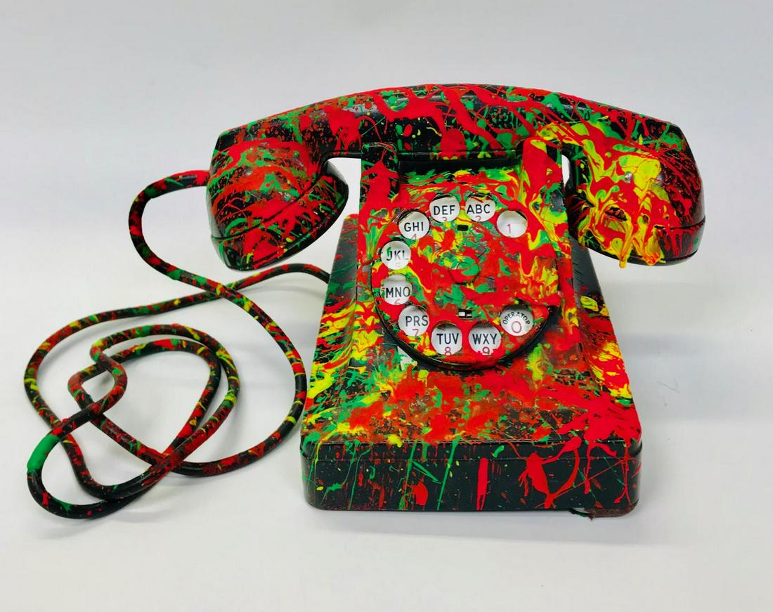 E.M. Zax Vintage Rotary Phone Hand Painted: Artist: E.M. Zax. Medium: Vintage Rotary Phone Hand Painted. Size: 12x10x10". COA included. Hand Signed.