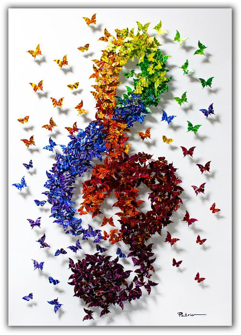 Patricia Govezensky- Original 3D Metal Art on Wood: Artist: Patricia Govezensky. Medium: Original 3D Metal Art on Wood. Title: Sound of Love. Size (Unframed): 40" x 27.5". Certificate of Authenticity: From the publisher. Reference# 12794.