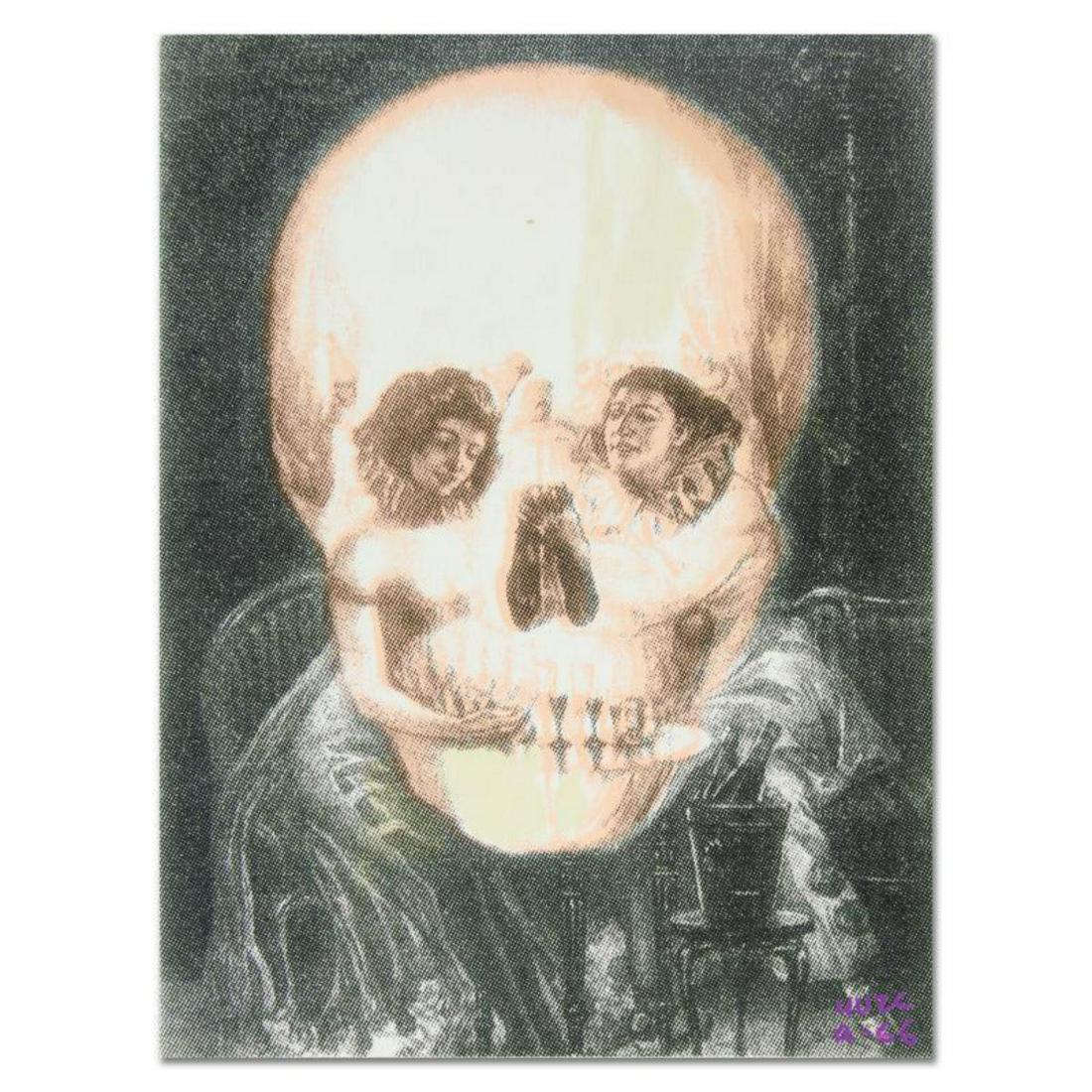 Ringo Daniel Funes, (Protege of Andy Warhol's: "Gothic Skull (Dali Homage)" is a one-of-a-kind hand-pulled silkscreen and mixed media painting on canvas by Ringo (Daniel Funes) - protege of Andy Warhol's apprentice, Steve Kaufman. This piece is ha